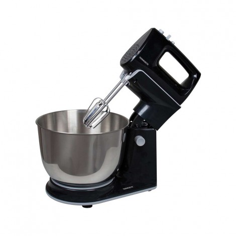 Sbattitore dotato di supporto e ciotola in acciaio inox girevole. 5 velocita? + turbo, capacita? ciotola: 3 l. Incluse 2 fruste ad anello per sbattere, emulsionare, miscelare e 2 fruste a spirale per impastare - potenza 250-300W, alimentazione: 220/240V-50/60Hz