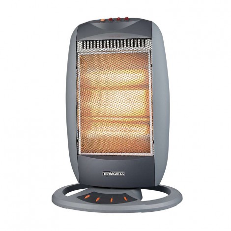 Stufa alogena oscillante con corpo in plastica termoresistente. 3 livelli di potenza: 400/800/1.200W, alimentazione 220-240V