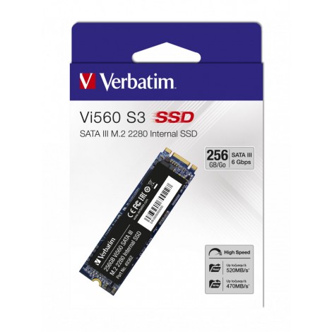 Verbatim SSD 256GB, velocita` di lettura fino a 520MB/s, velocita` di scrittura fino a 470MB/s, SATA III - 49362
