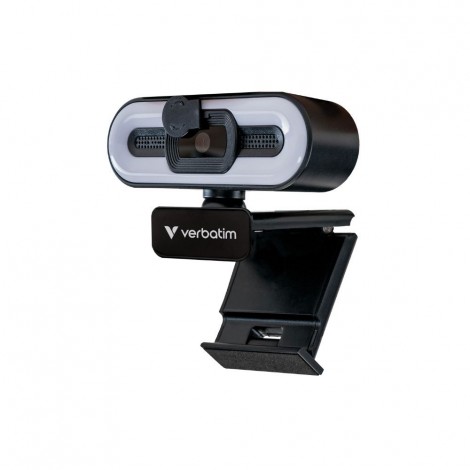 Verbatim AWC-02 Webcam USB Full HD con microfono e luce integrata (3 modalità di illuminazione LED: luce fredda, media, luce calda) - 49579