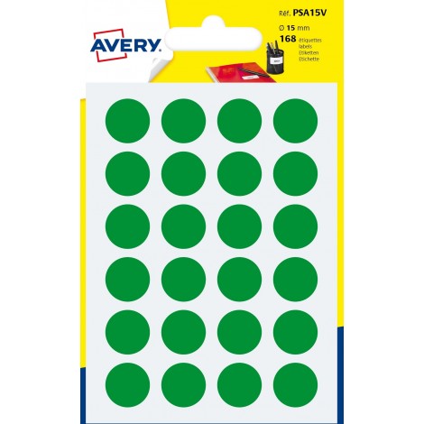 Avery Etichette adesive in fogli – Multiuso rotonde – 168 etichette adesive permanenti scrivibili a mano, Ø15mm, 24 etichette per foglio, 7 fogli colore verde - 1pz