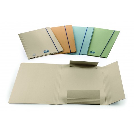Brefiocart Eco - Cartellina a 3 lembi con elastico tondo, formato 25x35cm colore camoscio - Prezzo singolo, ord. minimo 20pz