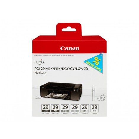 PGI29 cartuccia multipack MBKPBKDGYGYLGYCO - Cartuccia inchiostro nero opaco, nero, grigio scuro, grigio, grigio chiaro e chroma optimizer per Canon PIXMA PRO 1 - 1Conf.