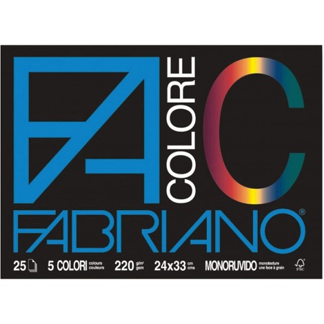 Album da disegno ECO BLOCCO FABRIANO COLORE con finitura liscia da un lato e ruvida dall`altro, 4 angoli, 25 fogli, 24x33cm colori assortiti