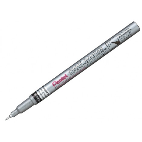 Pentel Amiko - Marcatore permanente a vernice base olio, resistente all`acqua, punta 0,6mm colore argento - Prezzo singolo, ord. minimo 12pz