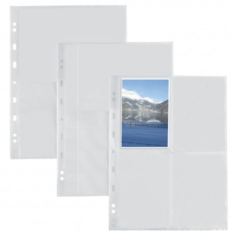 Sei Buste forate ATLA F A4 - 21x29,7cm - Buste in PVC forate porta FOTO e CARTOLINE, finitura liscia, formato utile 10x15cm con 4 tasche, confezione da 10pz