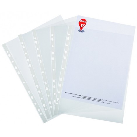 Buste foratura universale, buccia 22x30cm - Buste in PPL forate, finitura a buccia d`arancia, formato utile 22x30cm, medio spessore, confezione da 100pz