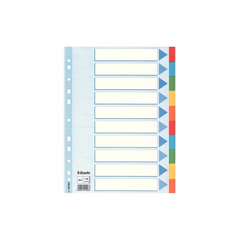 Esselte Intercalare in cartoncino colori assortiti, 12 tasti - Divisore in cartoncino personalizzabile con foratura universale, dotato di pagina indice frontale e tasti colorati, formato A4, 160gr - 1pz
