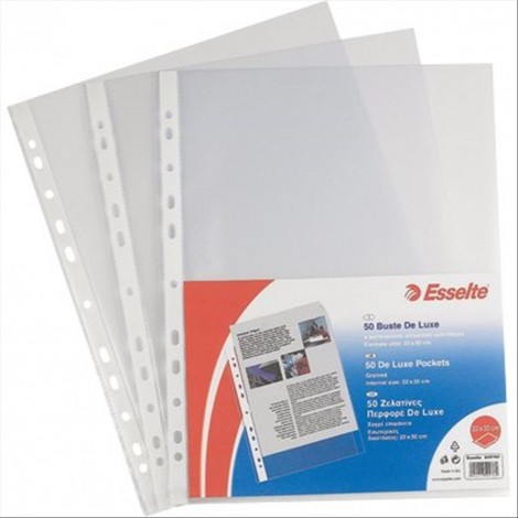 Esselte Buste perforate DELUXE - Buste in PPL forate, finitura liscia, formato utile 21x29,7cm, confezione da 50pz