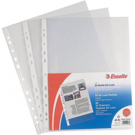 Esselte Deluxe – Buste in PPL forate, finitura a buccia d`arancia, formato utile 21x29,7cm, confezione da 100pz