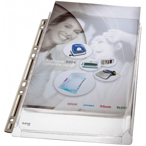 Leitz Buste forate Premium Expanding 22x30cm - Buste in PVC con rinforzo metallico forate, finitura liscia, formato utile 22x30cm, confezione da 3pz