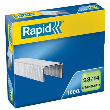 Rapid 23/14 Standard - Punti per cucitrici - Scatola 1000 punti in filo metallico morbido, lunghezza gamba 14mm per cucire fino 110 fogli - Prezzo singolo, ord. minimo 10pz