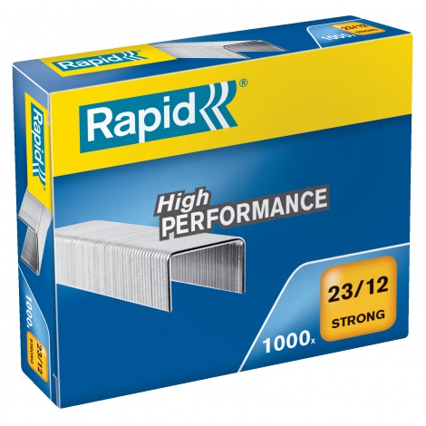Rapid 23/12 Strong - Punti per cucitrici - Scatola 1000 punti in filo metallico robusto, lunghezza gamba 12mm per cucire fino 90 fogli - Prezzo singolo, ord. minimo 5pz