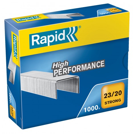 Rapid 23/20 Strong - Punti per cucitrici - Scatola 1000 punti in filo metallico robusto, lunghezza gamba 20mm per cucire fino 170 fogli - Prezzo singolo, ord. minimo 5pz
