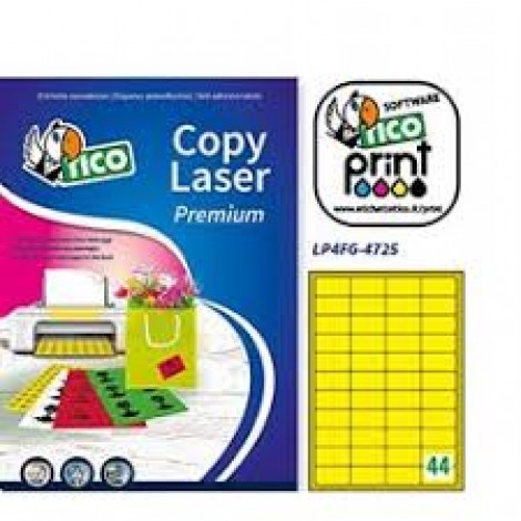 Tico 3.080 etichette adesive permanenti con angoli tondi, (47,5x25,5mm), 147gr, 44 etichette per foglio - 70 fogli colore giallo fluo