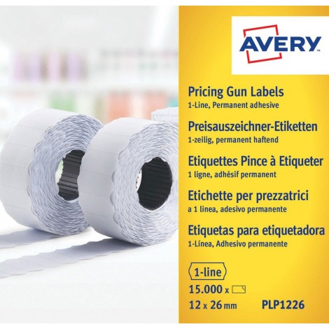Avery 15.000 etichette onda, per prezzatrici ad 1 linea, pre-tagli di sicurezza per prevenire la manomissione 26x12mm colore bianco
