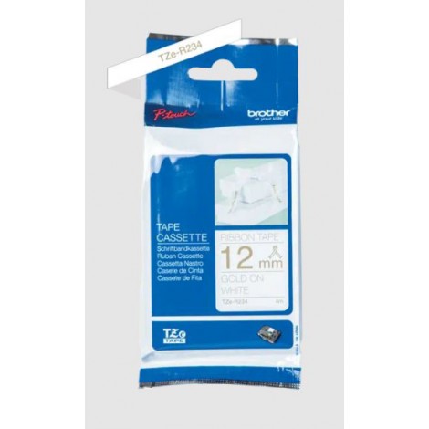 Nastro in tessuto tipo TZe per PT-H500 12mm x 4m, oro su bianco