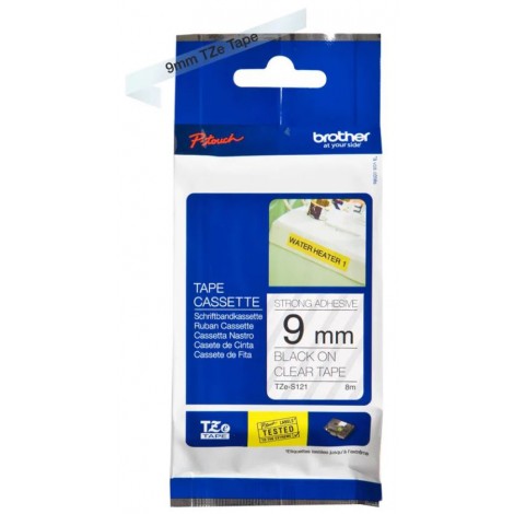 Nastro tipo TZe per PT-P750W, 9mm x 8m, nero su trasparente