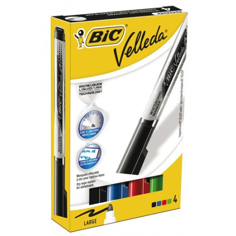 Velleda Tank - Marcatore per lavagne con inchiostro a base d`alcool, punta 5mm colori assortiti  - 4pz