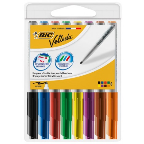 Velleda 1741 - Marcatore per lavagne con inchiostro a base di chetone, punta 4,5mm colori assortiti - 8pz