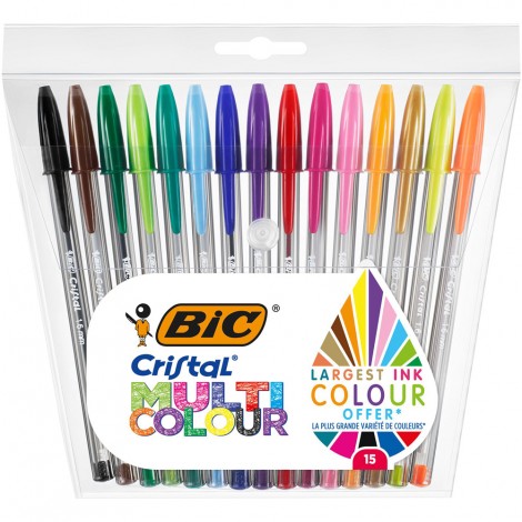 Cristal Multicolor - Penna a sfera, punta da 1,6mm - 15pz
