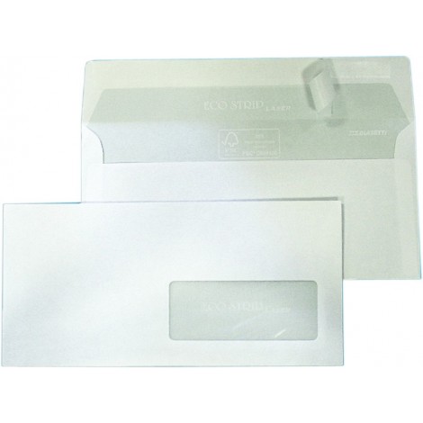 Buste Strip uso mano, 90gr, sagoma a tasca, internografata, con finestra 4x10cm, per stampanti laser 11x23cm 500pz