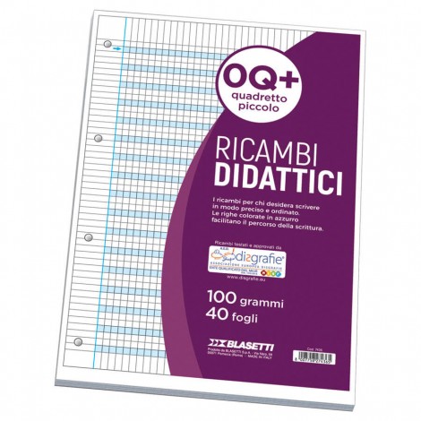 Ricambi forati per DISGRAFIA - Fogli di ricambi bianchi, 40 fogli quadretti 4mm con margine A4 - 1pz