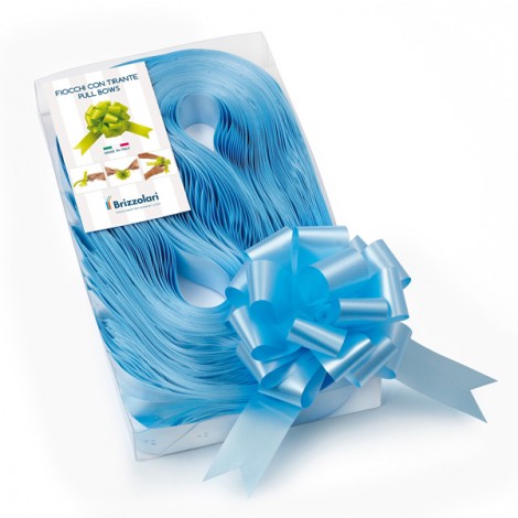 E-Line – Fiocco autocomponibile – 30 nastri lisci in polipropilene per fiocco autocomponibile, 50mm, Ø20cm colore azzurro- 1 Conf.
