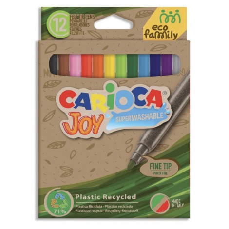 Astuccio pennarelli JOY ECOFAMILY - Pennarelli realizzati con un 71% di plastica riciclata, inchiostro superlavabile, cappuccio ventilato