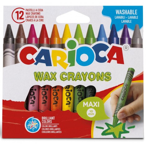 Pastelli a cera WAX CRAYON MAXI - Pastelli a cera maxi dai colori brillanti, facilmente lavabile e temperabile. Senza glutine 12pz