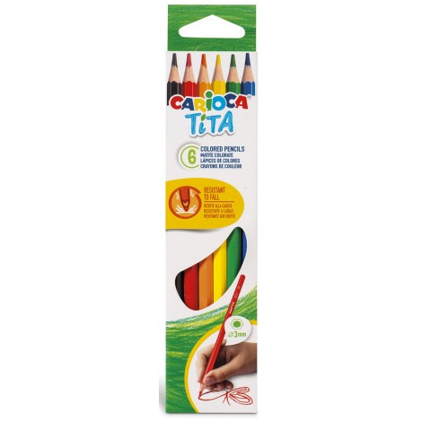Astuccio pastelli TITA - Astuccio con 6 matite colorate in resina, colori brillanti e lavabili, mina 3mm resistente alla caduta, non si scheggia non si rompe