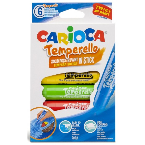 Tempere in stick TEMPERELLO - Tempere in stick per carta, cartoncino, legno e cartone, colori brillanti, lavabili mescolabili tra loro, finitura satinata 6pz
