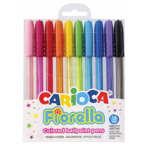 Fiorella - Blister 10 penne colorate - Penna a sfera colorate, punta 1mm - 1pz