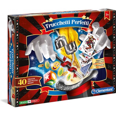 Trucchetti Perfetti - Un gioco per aspiranti maghi con 40 sorprendenti trucchi per stupire amici e parenti! Per entrare nel mondo dell`illusionismo, fai sparire l`acqua nel giornale e lascia tutti a bocca aperta! Contenuto: 1 corda e il suo supporto in plastica, 1 bacchetta magica, 1 foulard, 2 corde, 2 anelli, 1 porta uovo, 4 bicchieri colorati, 1 cubo, carte speciali e tanto altro ancora. Età consigliata: + 7 anni. Made in Italy.