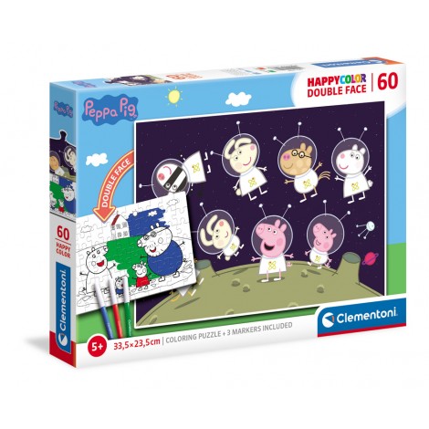 Happy Color Double Face, Peppa Pig - puzzle 60pz (dimensioni puzzle 33,5x23,5cm)