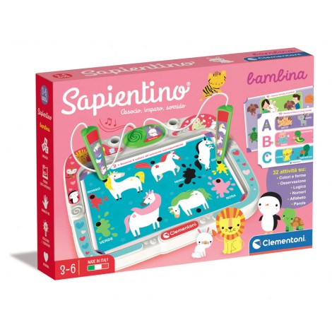 Sapientino - Bambina - Uno speciale banchetto per imparare in punta di spinotti! Un gioco di associazione pieno di tenerissime illustrazioni che avvicina i bambini ai temi dell`età prescolare in modo divertente e spontaneo. Con 32 attività e tanti quiz semplici e intuitivi a cui rispondere associando i diversi elementi presenti nelle schede attraverso le penne elettroniche.