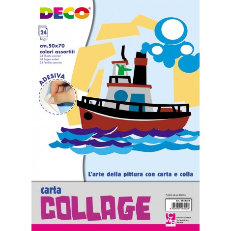 Deco Album carta rasata lucida adesiva, 50x70cm, 24 fogli, carta leggera facile da ritagliare ed incollare, ideale per molti lavori didattici colori assortiti