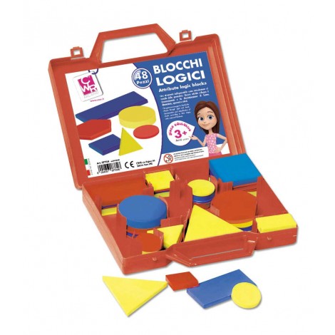 CWR Valigetta con 48 blocchi logici, 4 forme in 2 misure, aiutano i bambini ad apprendere concetti di discriminazione di forme, colori, spessori e geometria