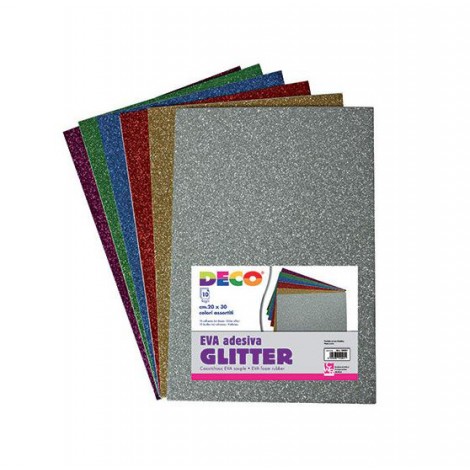 Gomma CREPP glitterata adesiva 10fg 20x30cm colori assortiti