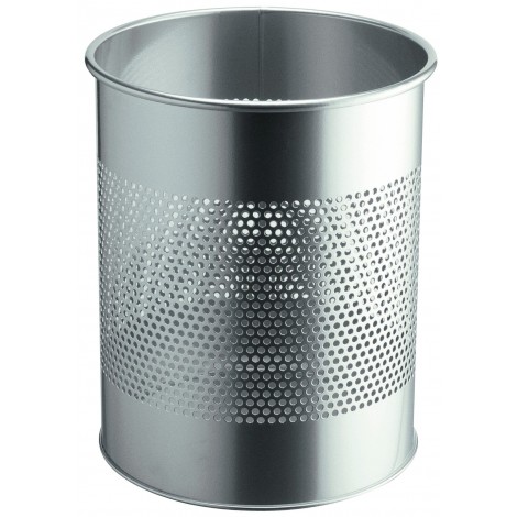 Durable Cestino gettacarte con pareti forate, Ø26cm, altezza 31,5cm 15lt colore argento - 1pz