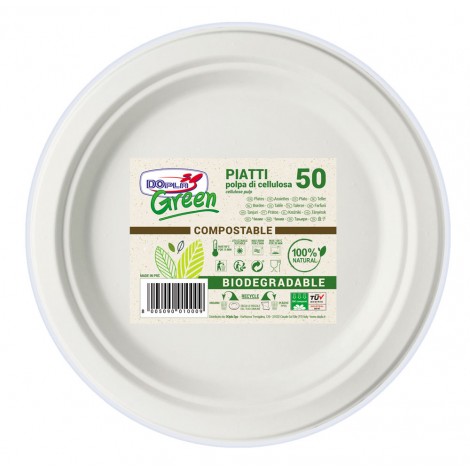 Piatti piani Ø 228mm in polpa di cellulosa, 50pz