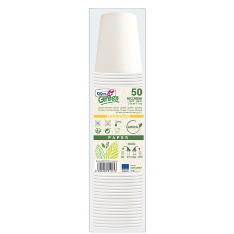 Bicchieri 210ml - 7oz, compostabili e biodegradabili, 50pz