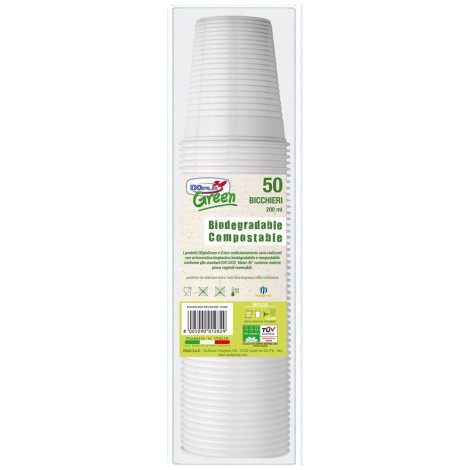 Bicchieri in Mater-Bi 200ml, compostabili e biodegradabili, 50pz