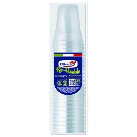 Bicchieri 300ml RE-USABLE, lavabili fino a 20 volte colore trasparente, 25pz