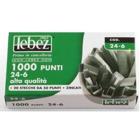Punti per cucitrice 24/6 - Scatola 1000 punti in filo metallico, lunghezza gamba 6mm per cucire fino a 20 fogli- Prezzo singolo, ord. minimo 20pz