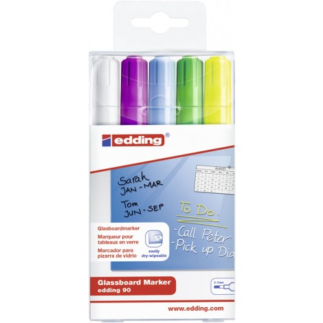 90 - Marcatore non permanente ideale per superfici in vetro, cancellabile a secco tratto 2-3mm colori assortiti - 5pz