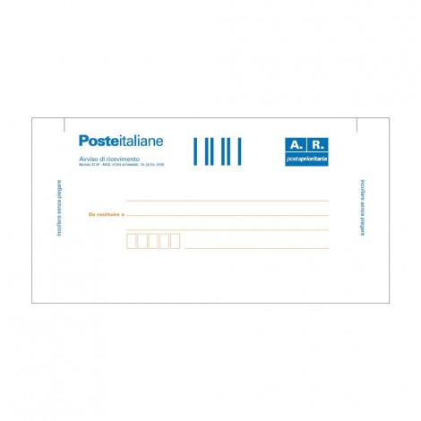 Cartolina raccomandata A/R con adesivo rimovibile 10x20cm