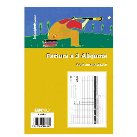 Blocco fattura 3 aliquota, 50 pagine per 2 copie, autoricalcante 22x14,8cm