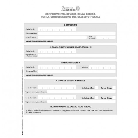 Modulo conferimento/revoca deleghe all`utilizzo del cassetto fiscale 21x29,7cm