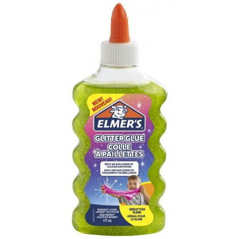 Colla liquida 177ml glitterata. Unita al liquido magico si trasforma in uno Slime colore verde